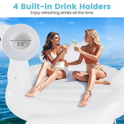 Giant Inflatable Swan Floating Island 4-Person Pool Float with 4 Cups Holders