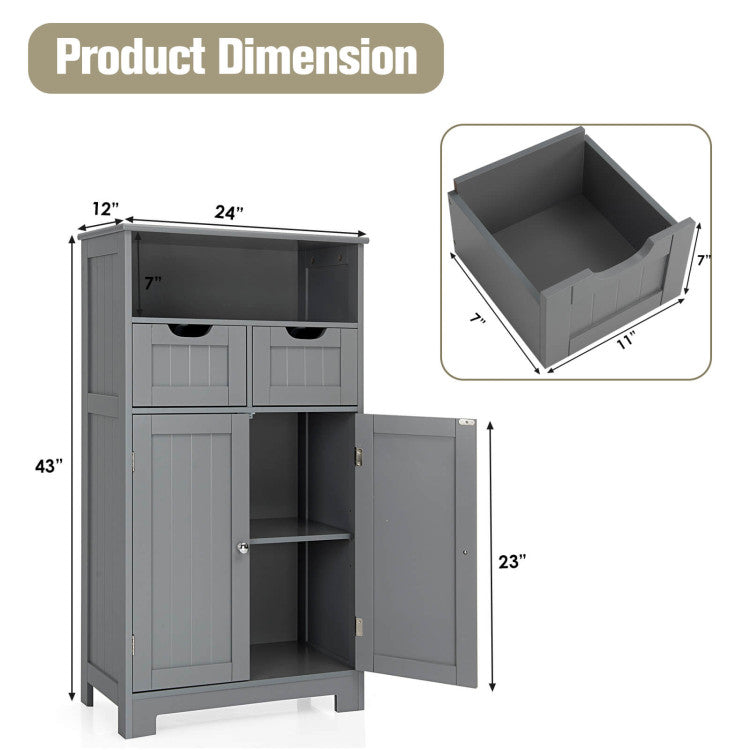 Bathroom Wooden Side Cabinet with 2 Drawers and 2 Doors