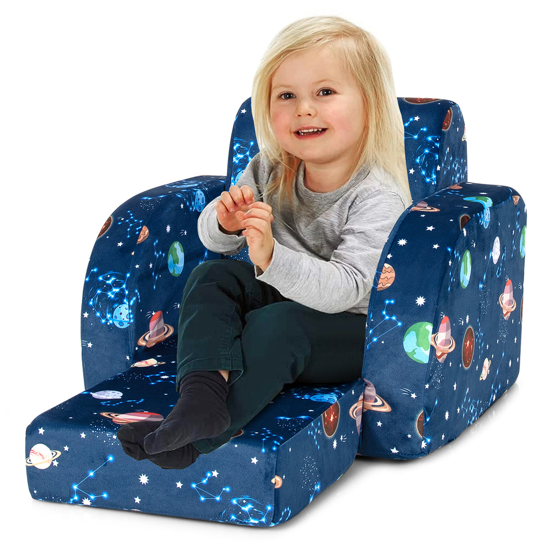 3-in-1 Convertible Kids Couch, Toddler Flip-Open Lounge Bed with Comfy Backrest and Armrests