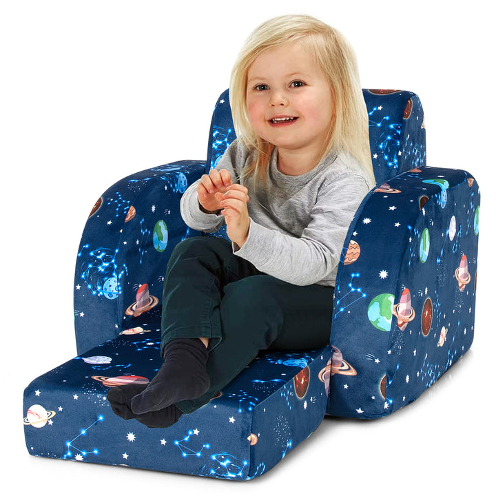 3-in-1 Convertible Kids Couch, Toddler Flip-Open Lounge Bed with Comfy Backrest and Armrests