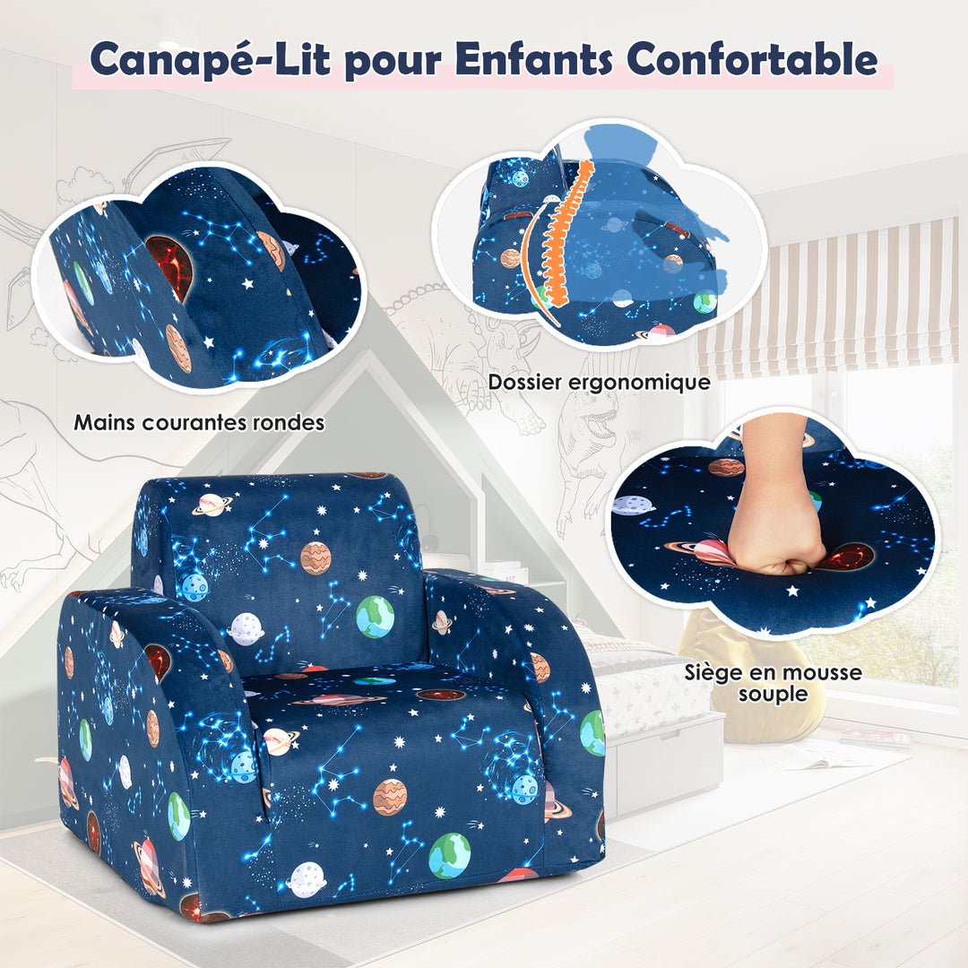 3-in-1 Convertible Kids Couch, Toddler Flip-Open Lounge Bed with Comfy Backrest and Armrests