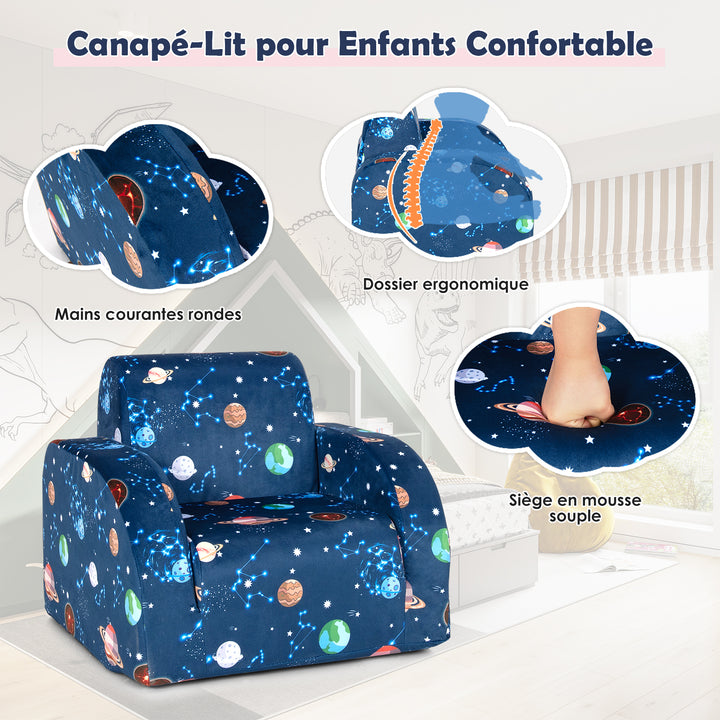 3-in-1 Convertible Kids Couch, Toddler Flip-Open Lounge Bed with Comfy Backrest and Armrests