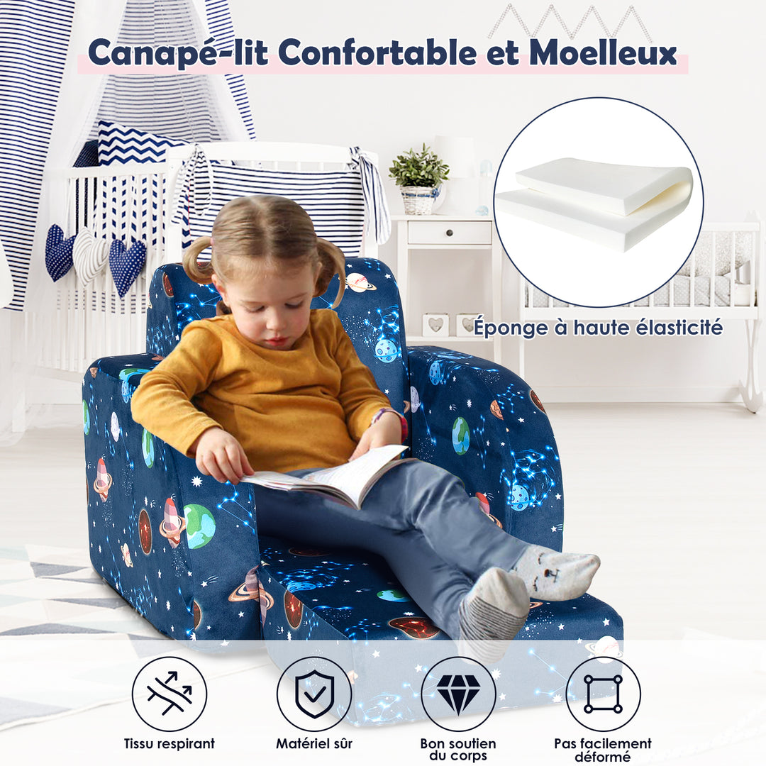 3-in-1 Convertible Kids Couch, Toddler Flip-Open Lounge Bed with Comfy Backrest and Armrests