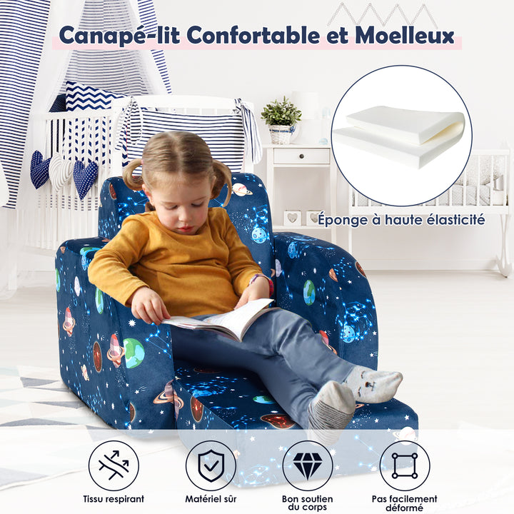 3-in-1 Convertible Kids Couch, Toddler Flip-Open Lounge Bed with Comfy Backrest and Armrests