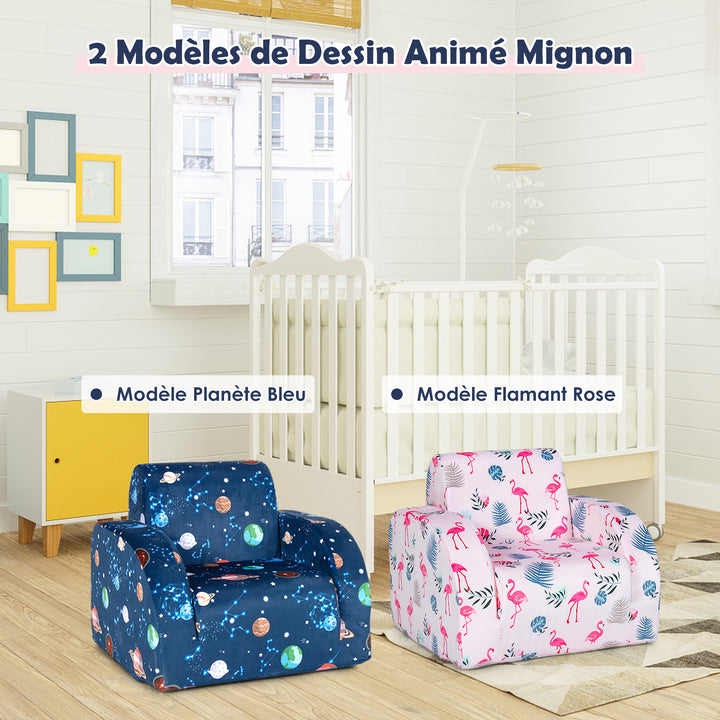 3-in-1 Convertible Kids Couch, Toddler Flip-Open Lounge Bed with Comfy Backrest and Armrests