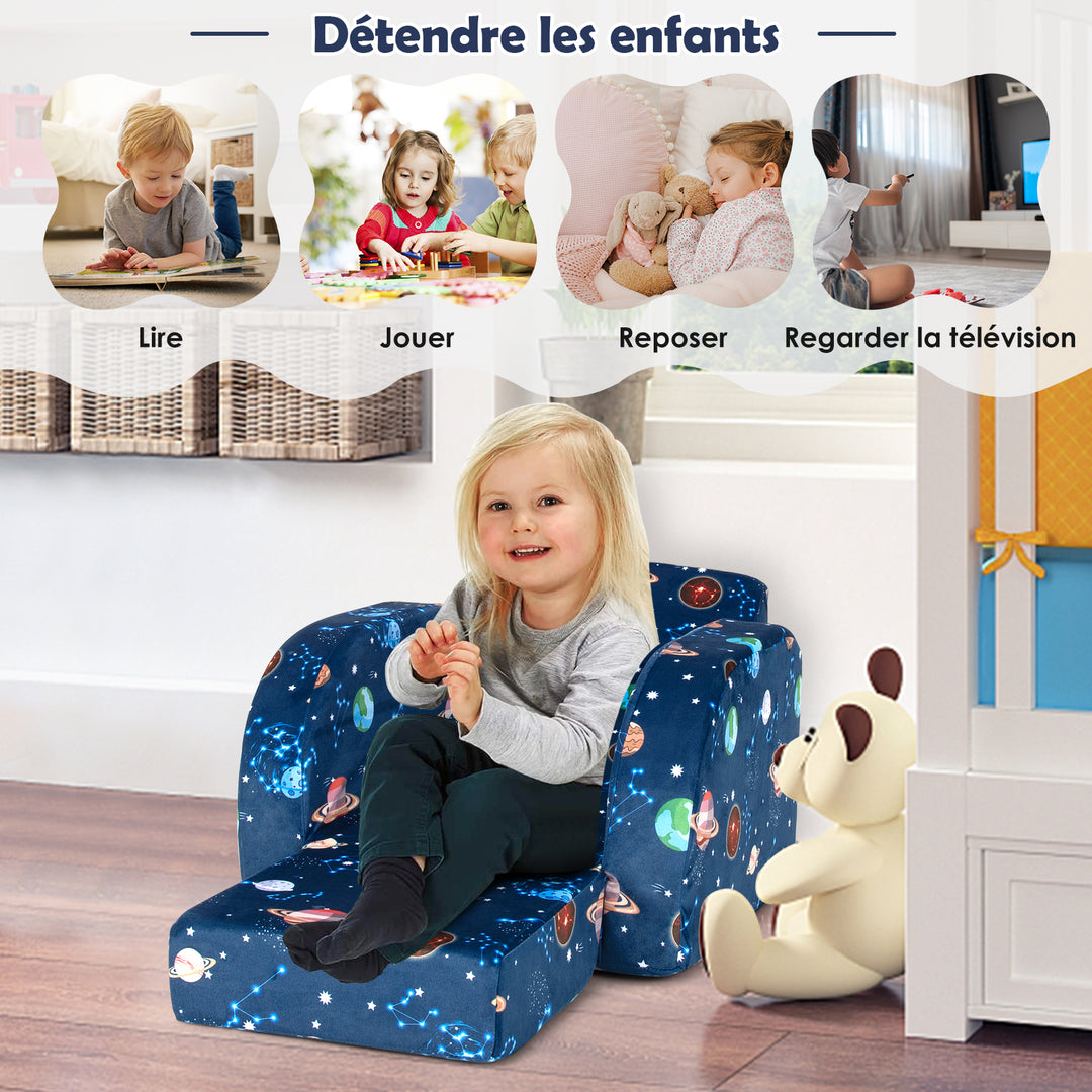 3-in-1 Convertible Kids Couch, Toddler Flip-Open Lounge Bed with Comfy Backrest and Armrests