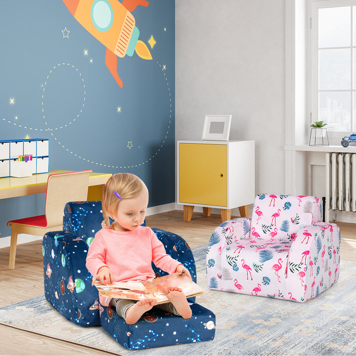3-in-1 Convertible Kids Couch, Toddler Flip-Open Lounge Bed with Comfy Backrest and Armrests