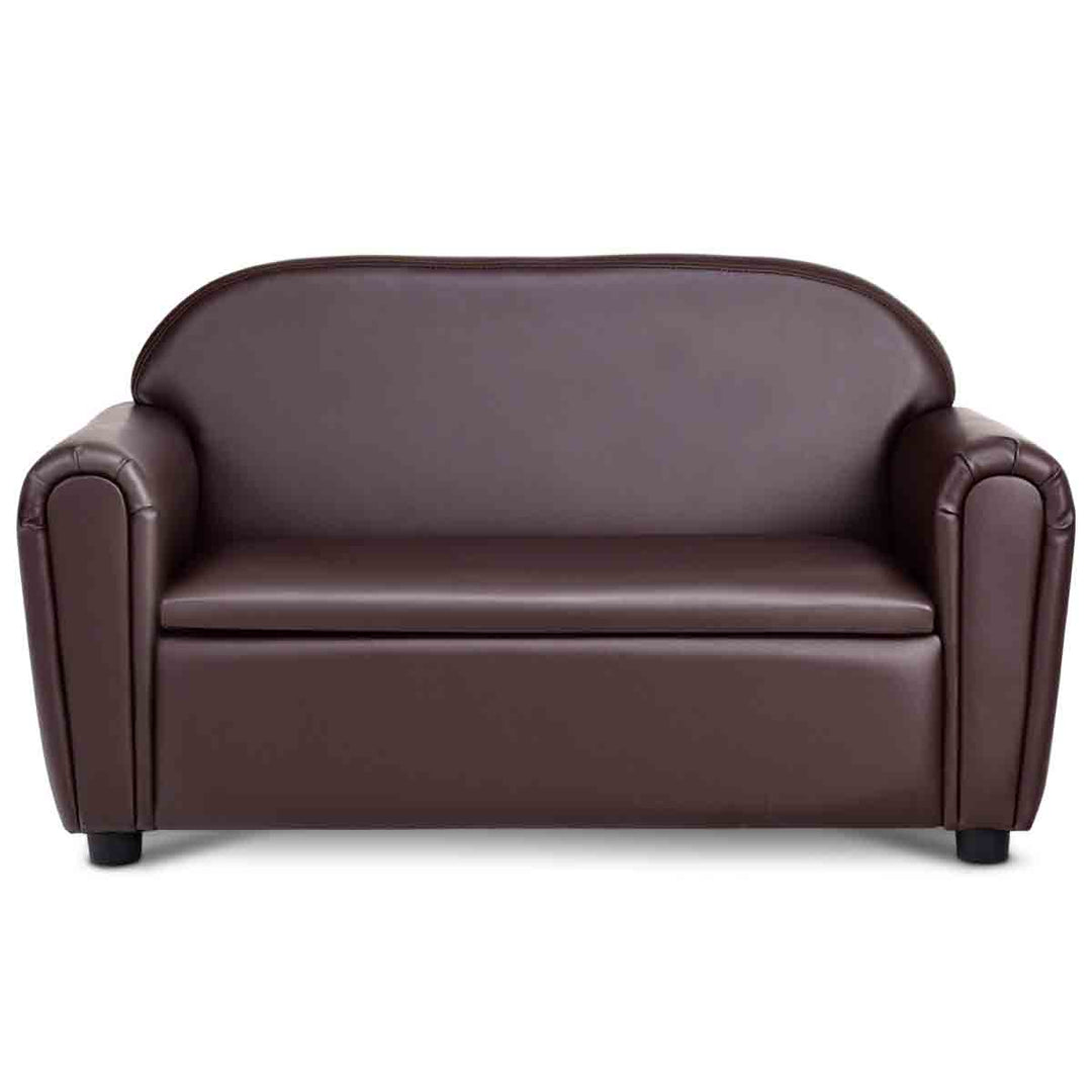 Kids Sofa, 2-Seat Children Couch with Under-Seat Storage, PVC Cover, Cozy Backrest &amp; Soft Padded Seat