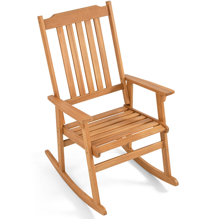 Outdoor Rocking Chair, Acacia Wood Oversized Patio Rocker with High Back, Wide Seat and Armrests, 400 LBS Heavy Duty Porch Rocker Chair for Garden, Backyard, Deck and Poolside