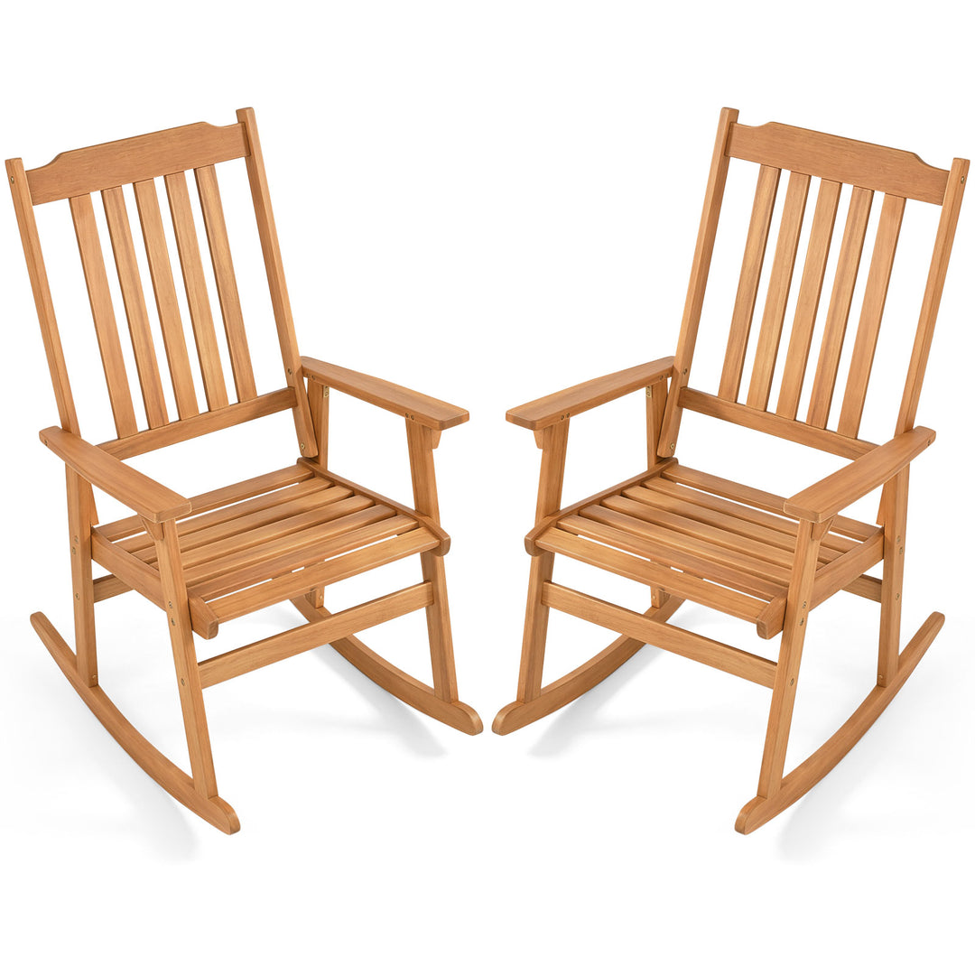 Outdoor Rocking Chair, Acacia Wood Oversized Patio Rocker with High Back, Wide Seat and Armrests, 400 LBS Heavy Duty Porch Rocker Chair for Garden, Backyard, Deck and Poolside