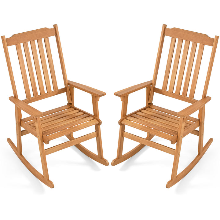 Outdoor Rocking Chair, Acacia Wood Oversized Patio Rocker with High Back, Wide Seat and Armrests, 400 LBS Heavy Duty Porch Rocker Chair for Garden, Backyard, Deck and Poolside