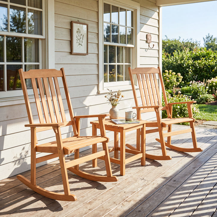 Outdoor Rocking Chair, Acacia Wood Oversized Patio Rocker with High Back, Wide Seat and Armrests, 400 LBS Heavy Duty Porch Rocker Chair for Garden, Backyard, Deck and Poolside