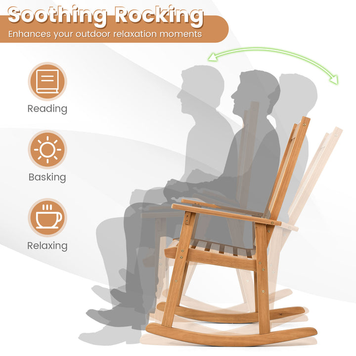 Outdoor Rocking Chair, Acacia Wood Oversized Patio Rocker with High Back, Wide Seat and Armrests, 400 LBS Heavy Duty Porch Rocker Chair for Garden, Backyard, Deck and Poolside