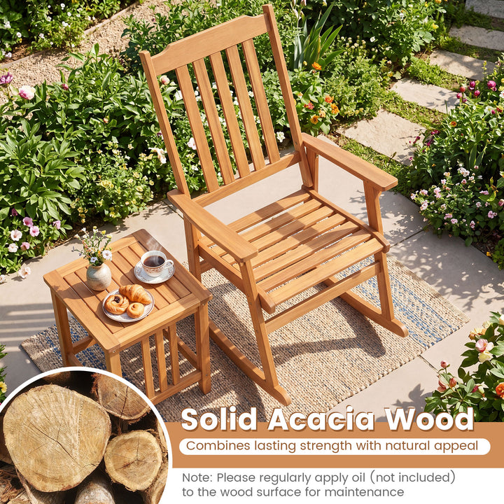 Outdoor Rocking Chair, Acacia Wood Oversized Patio Rocker with High Back, Wide Seat and Armrests, 400 LBS Heavy Duty Porch Rocker Chair for Garden, Backyard, Deck and Poolside