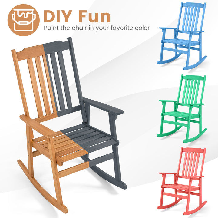 Outdoor Rocking Chair, Acacia Wood Oversized Patio Rocker with High Back, Wide Seat and Armrests, 400 LBS Heavy Duty Porch Rocker Chair for Garden, Backyard, Deck and Poolside