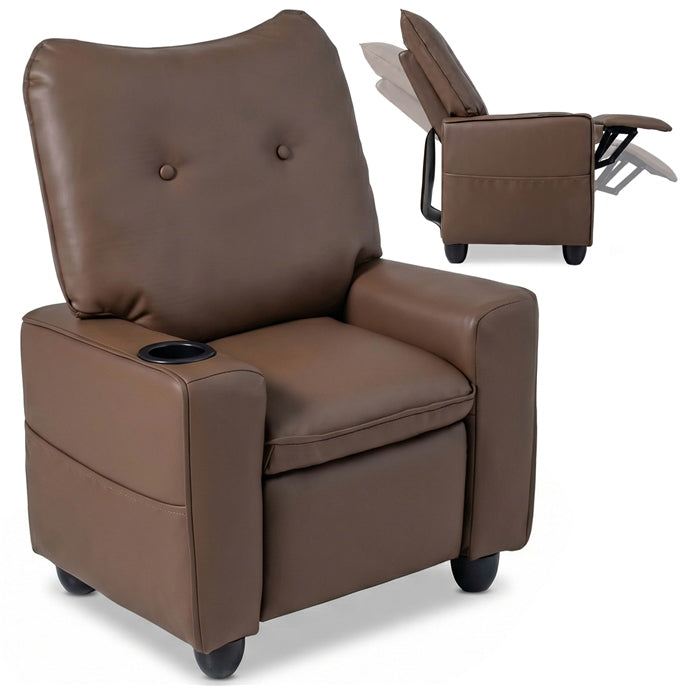 Kids Recliner, Toddler Lounge Chair with 105° to 150° Adjustable Backrest Footrest Cup Holder Side Pockets