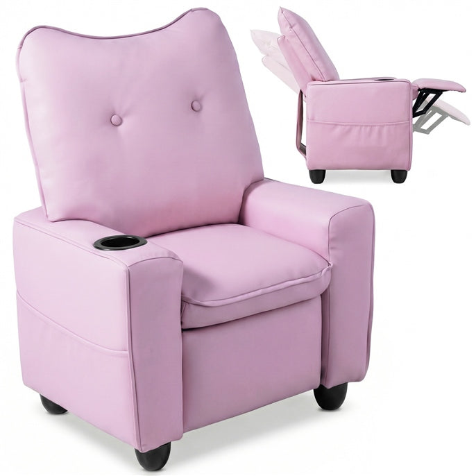 Kids Recliner, Toddler Lounge Chair with 105° to 150° Adjustable Backrest Footrest Cup Holder Side Pockets