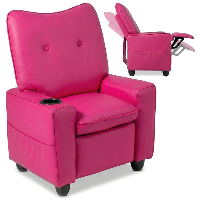 Kids Recliner, Toddler Lounge Chair with 105° to 150° Adjustable Backrest Footrest Cup Holder Side Pockets