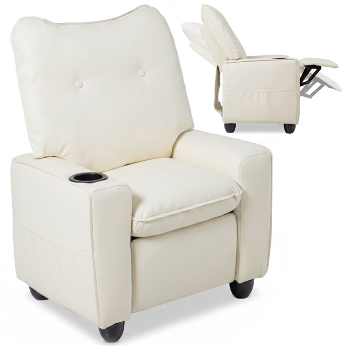 Kids Recliner, Toddler Lounge Chair with 105° to 150° Adjustable Backrest Footrest Cup Holder Side Pockets