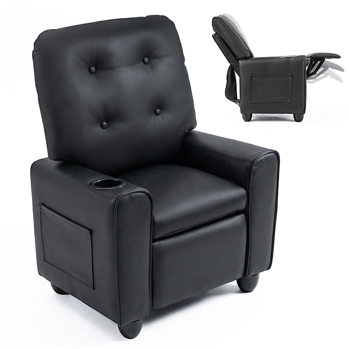 Kids Recliner, Toddler Lounge Chair with Adjustable Backrest Footrest Cup Holder Side Pockets