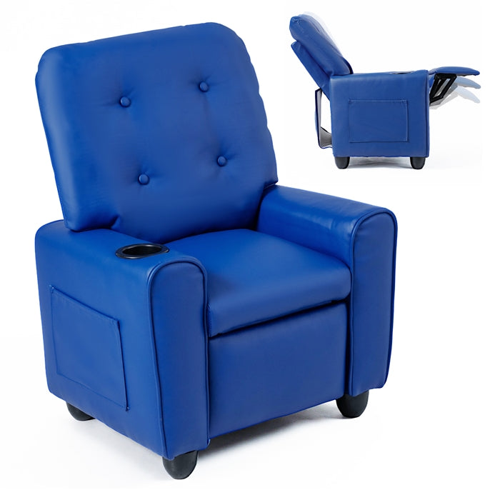 Kids Recliner, Toddler Lounge Chair with Adjustable Backrest Footrest Cup Holder Side Pockets