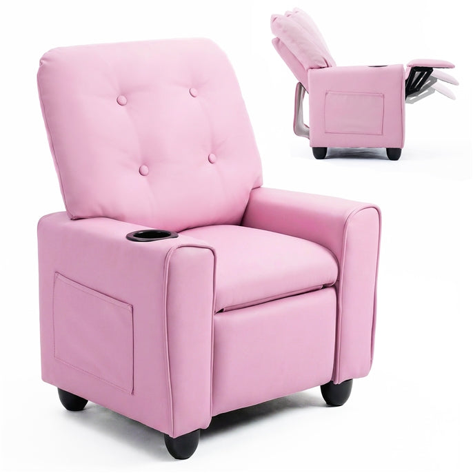 Kids Recliner, Toddler Lounge Chair with Adjustable Backrest Footrest Cup Holder Side Pockets