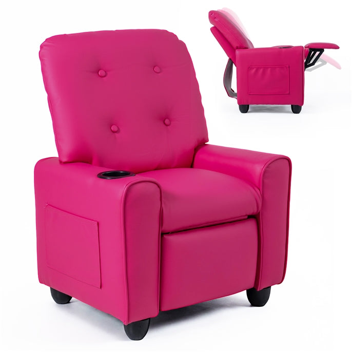 Kids Recliner, Toddler Lounge Chair with Adjustable Backrest Footrest Cup Holder Side Pockets