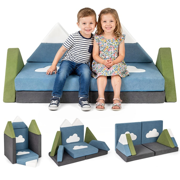 12/17/13/19 PCS Modular Kids Play Couch, Snow Mountain Theme Toddler Foam Building Fort for Inspiring Creativity