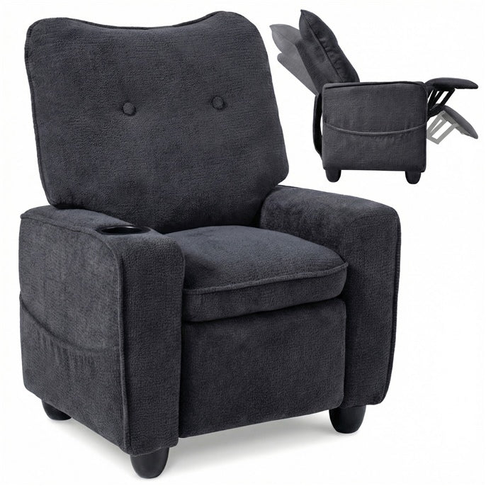 Kids Recliner, Toddler Lounge Chair with Adjustable Backrest Footrest Side Pockets Cup Holder 90 lbs Load