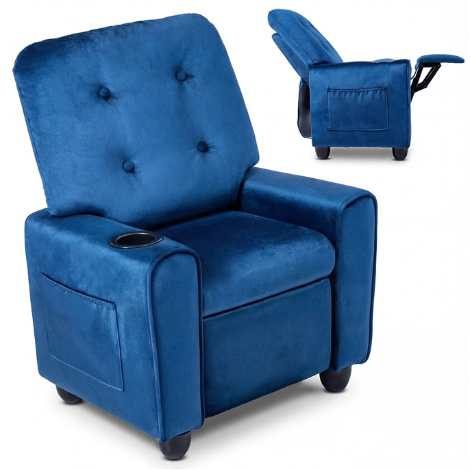 Kids Recliner, Toddler Lounge Chair with Adjustable Backrest Footrest Cup Holder Side Pockets