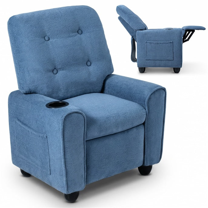 Kids Recliner, Toddler Lounge Chair with Adjustable Backrest Footrest Cup Holder Side Pockets