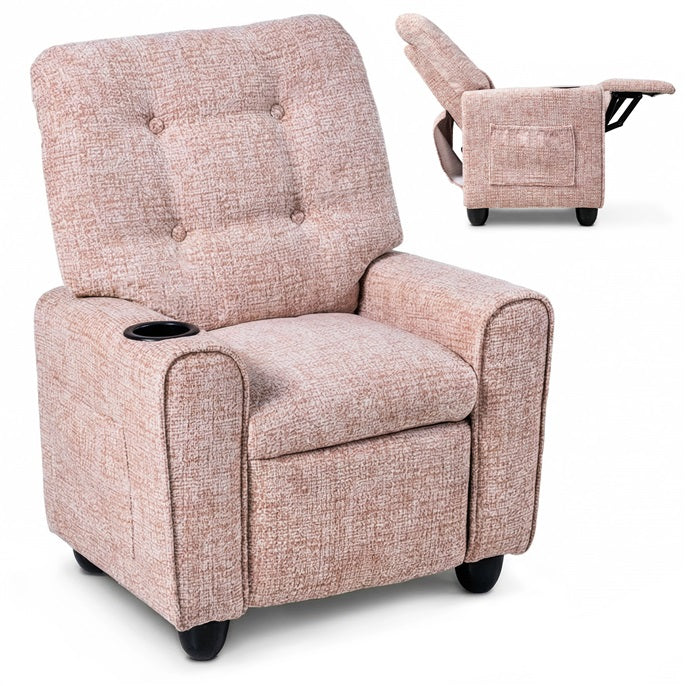 Kids Recliner, Toddler Lounge Chair with Adjustable Backrest Footrest Cup Holder Side Pockets