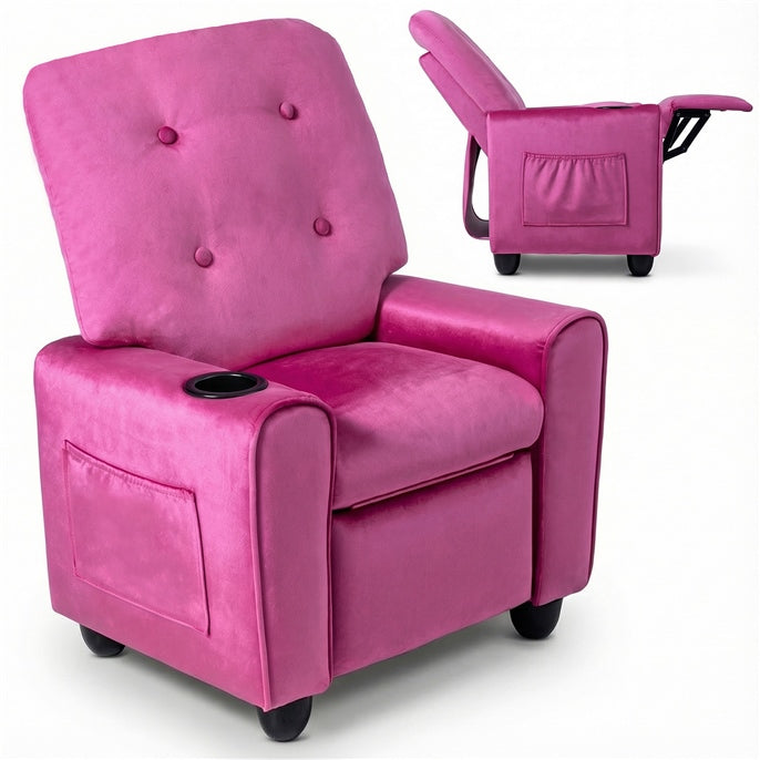 Kids Recliner, Toddler Lounge Chair with Adjustable Backrest Footrest Cup Holder Side Pockets