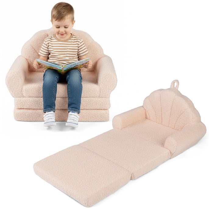 Convertible Kids Sofa, 2-in-1 Fold out Toddler Couch Chair to Lounger Bed with Soft Fabric Cover for Boys Girls, Kids Furniture for Playroom