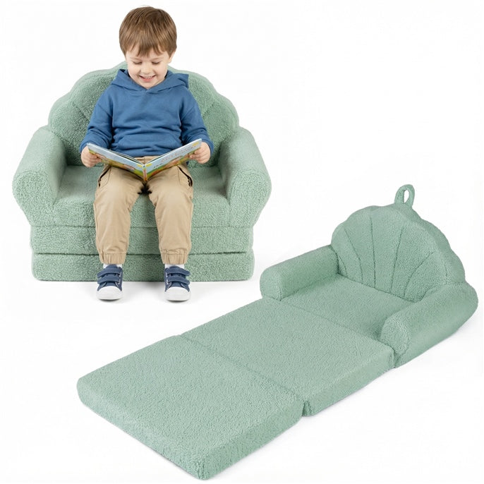 Convertible Kids Sofa, 2-in-1 Fold out Toddler Couch Chair to Lounger Bed with Soft Fabric Cover for Boys Girls, Kids Furniture for Playroom