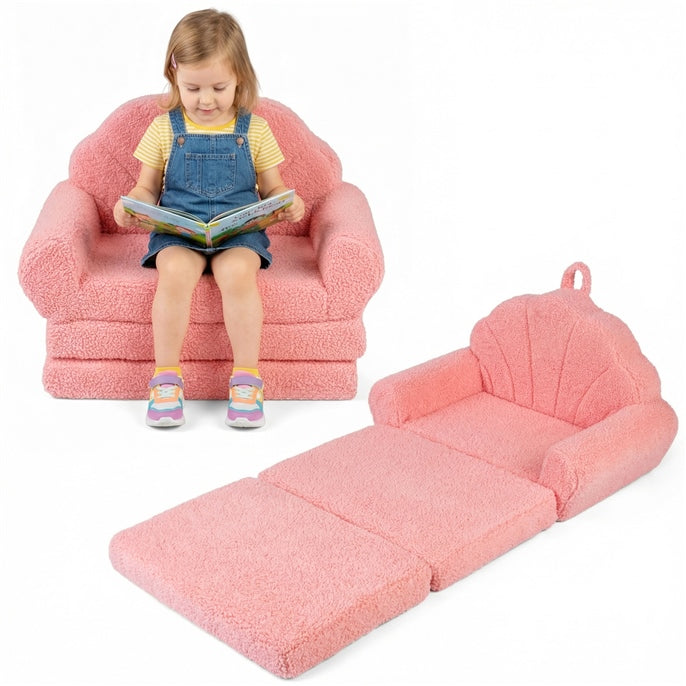 Convertible Kids Sofa, 2-in-1 Fold out Toddler Couch Chair to Lounger Bed with Soft Fabric Cover for Boys Girls, Kids Furniture for Playroom
