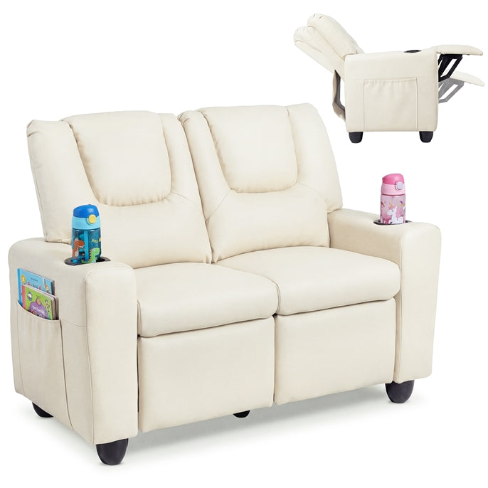 2-Seater Kids Recliner, Double Toddler Loveseat Sofa w/2 Cup Holders