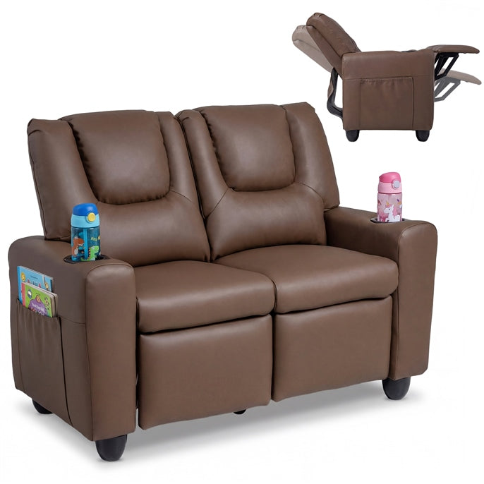 2-Seater Kids Recliner, Double Toddler Loveseat Sofa w/2 Cup Holders