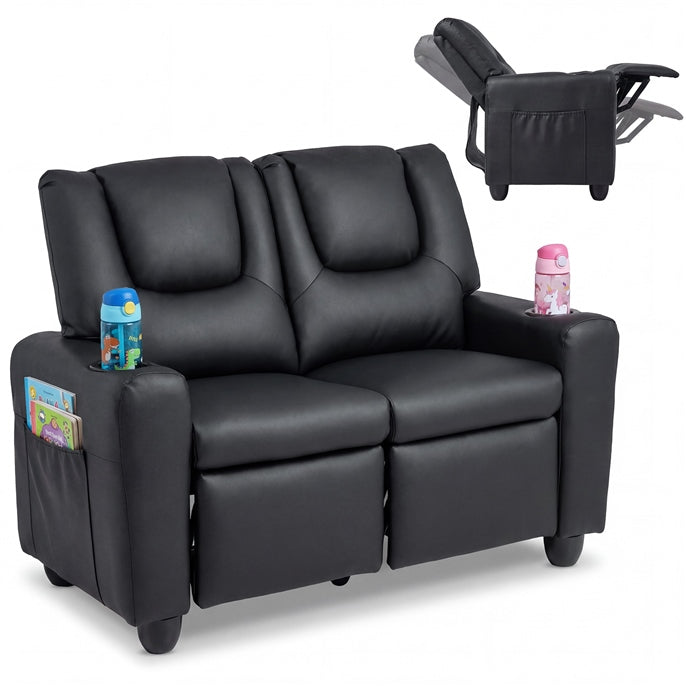 2-Seater Kids Recliner, Double Toddler Loveseat Sofa w/2 Cup Holders