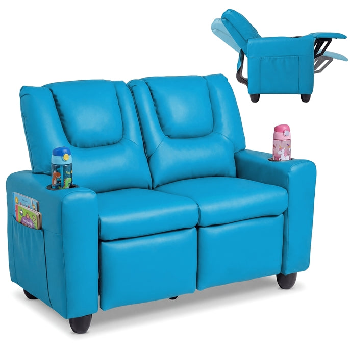 2-Seater Kids Recliner, Double Toddler Loveseat Sofa w/2 Cup Holders