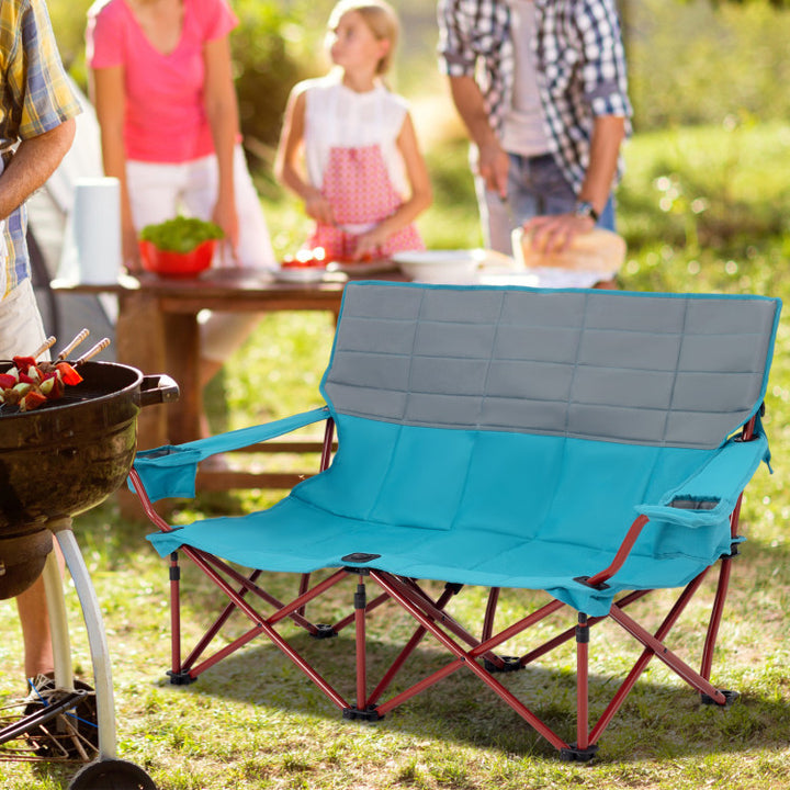 Heavy-Duty 2 Person Camping Chair Oversized Folding Loveseat Couch with Cup Holders and Enlarged Foot Pads