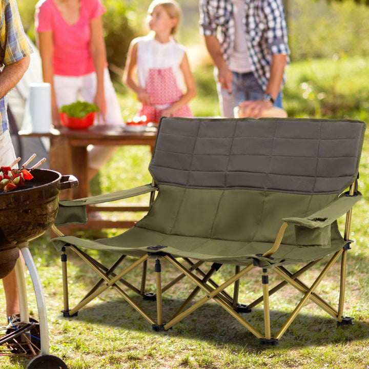 3-Person Camping Chair With Canopy - Oversized Padded Outdoor Sofa, Heavy Duty, Cup Holders, Carry Bag