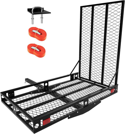 Heavy Duty Hitch Mount Wheelchair Carrier 500 Lbs Capacity Foldable Mobility Scooter Loading Ramp Cargo Carrier with 2 Tie Down Straps