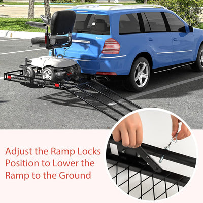 Heavy Duty Hitch Mount Wheelchair Carrier 500 Lbs Capacity Foldable Mobility Scooter Loading Ramp Cargo Carrier with 2 Tie Down Straps