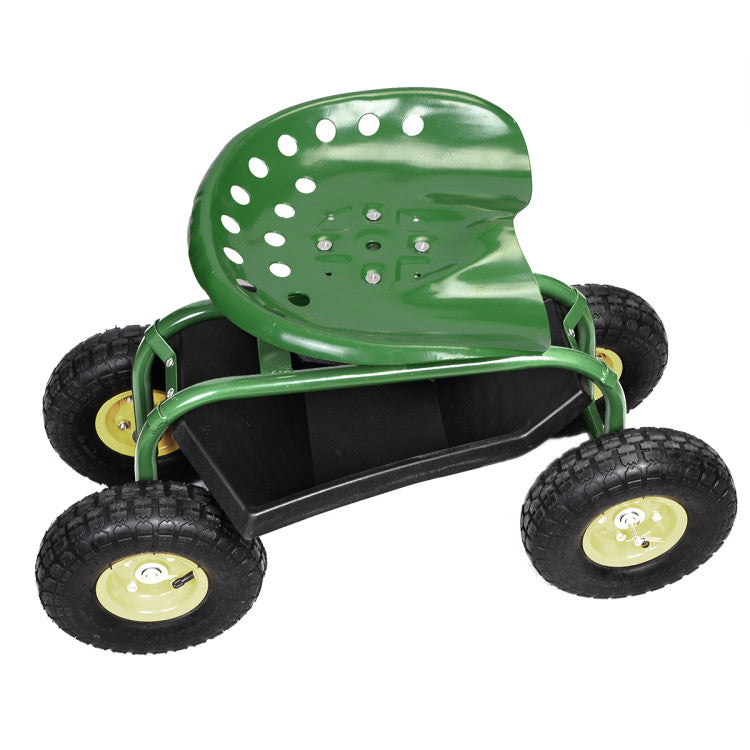 Heavy-Duty Rolling Garden Cart Patio Stool Kneeler with Seat and Tool Tray