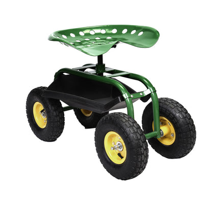 Heavy-Duty Rolling Garden Cart Patio Stool Kneeler with Seat and Tool Tray