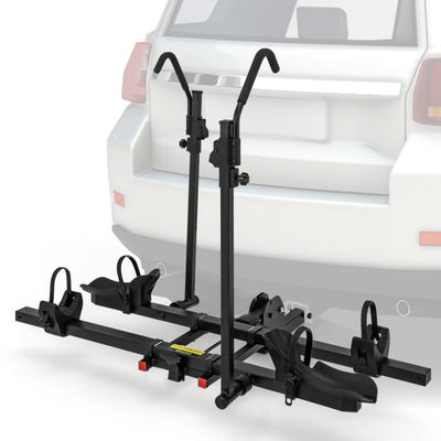 Heavy-duty 2 Inch Hitch Mount Bike Rack Receiver Foldable 2 Bikes Platform Style Carrier with Adjustable Straps and Foot Pedal