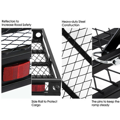 Heavy Duty Hitch Mount Wheelchair Carrier 500 Lbs Capacity Foldable Mobility Scooter Loading Ramp Cargo Carrier with 2 Tie Down Straps