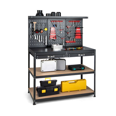 48" x 24" x 61" Heavy Duty Workbench Garage Work Table Tool Bench with Pegboard and Drawers