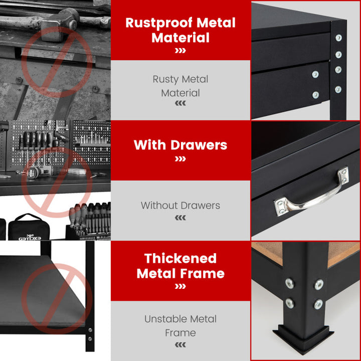 48" x 24" x 61" Heavy Duty Workbench Garage Work Table Tool Bench with Pegboard and Drawers